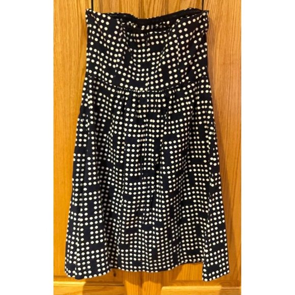 GAP Strapless Lined‎ Cotton/Linen Navy Blue & White Polka Dot Mini Dress Size 0 - Picture 6 of 9